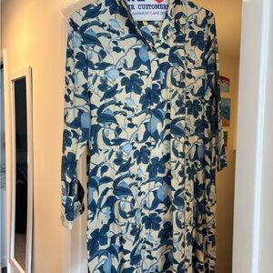 Floral Blue and Cream Button-Up Shirt